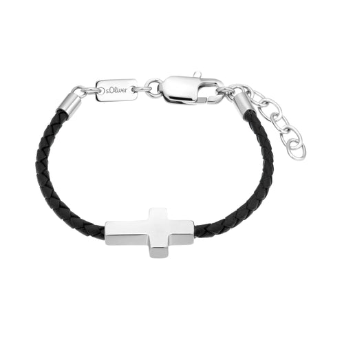 s.Oliver Kids - Boys Armband Edelstahl Leder Jungen Kreuz 2036872