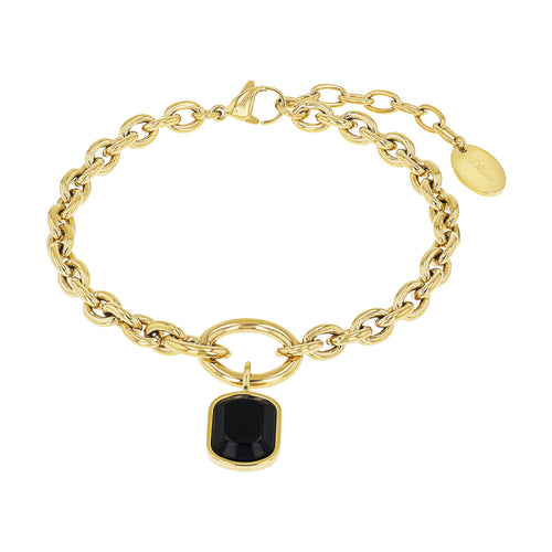 s.Oliver Jewel Damen Armband Armkette Edelstahl IP Gold Achat schwarz 2038859