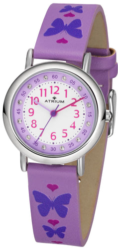 ATRIUM Kinder-Armbanduhr Analog Quarz Mädchen Leder A47-18 lila