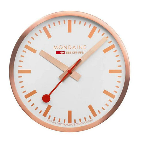 Mondaine Wanduhr A995.CLOCK.17SBK roségoldene Bahnhofsuhr 40 cm Aluminium