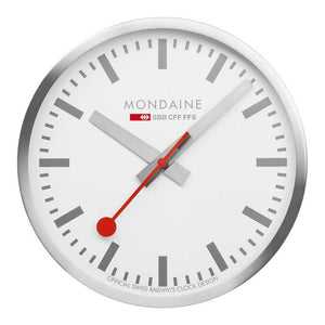 Mondaine Wanduhr A995.CLOCK.17SBV silberfarbige Bahnhofsuhr 40 cm Aluminium