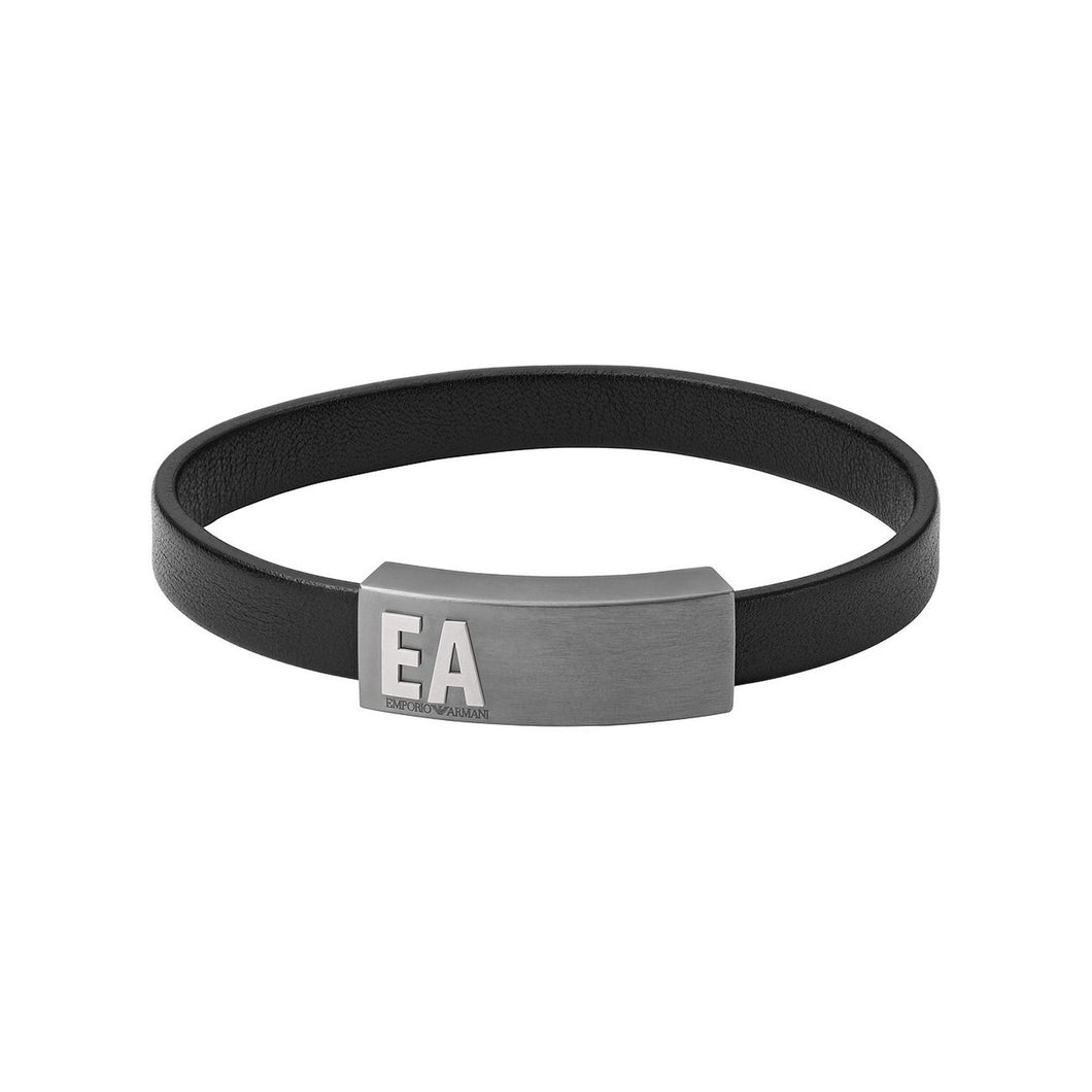 Emporio Armani Herren Armband Leder schwarz Edelstahl silber EGS2757060