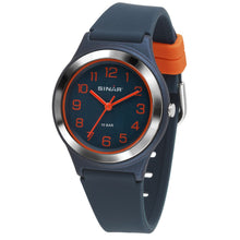 Laden Sie das Bild in den Galerie-Viewer, SINAR Jugenduhr Armbanduhr Analog Quarz Jungen Silikonband XB-48-12 dunkelblau orange